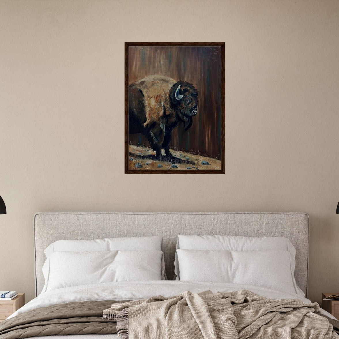 "Standing his Ground" Framed Buffalo Canvas Print