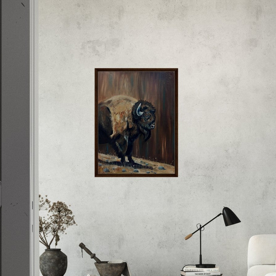 "Standing his Ground" Framed Buffalo Canvas Print